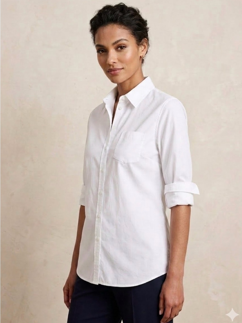 Mossimo White Cotton Button Down with Flattering Ruched Back Size S
